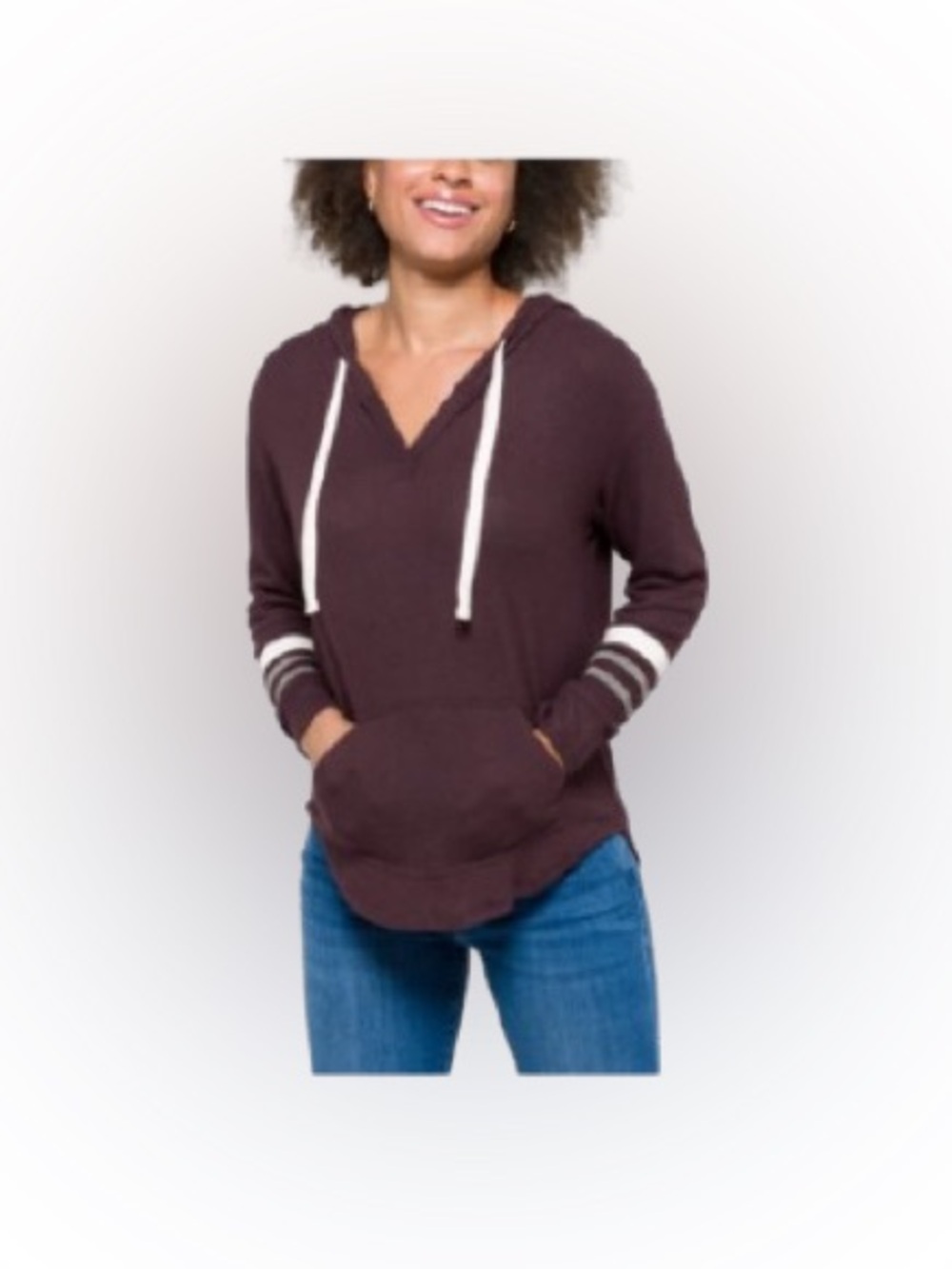 Market & Spruce Brushed Knit Hoodie Top Purple Striped Armbands Women’s Size S
